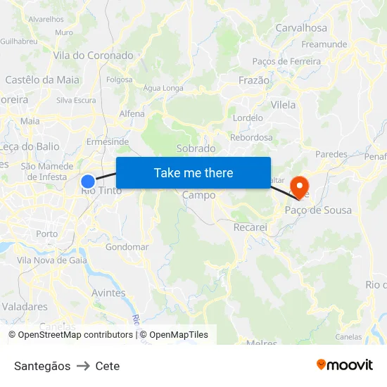 Santegãos to Cete map