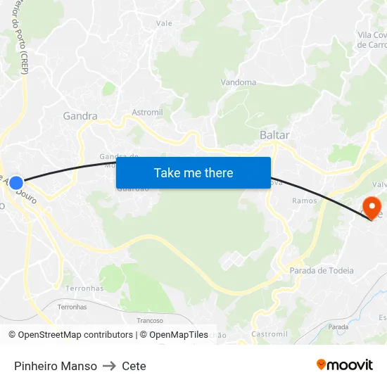 Pinheiro Manso to Cete map