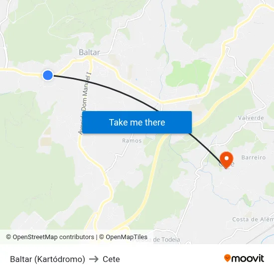 Baltar (Kartódromo) to Cete map