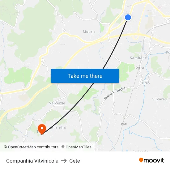 Companhia Vitvinícola to Cete map