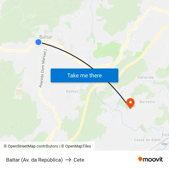 Baltar (Av. da República) to Cete map