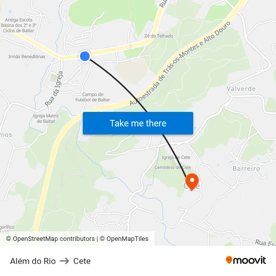 Além do Rio to Cete map