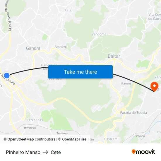 Pinheiro Manso to Cete map