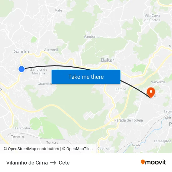 Vilarinho de Cima to Cete map