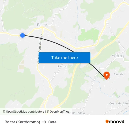 Baltar (Kartódromo) to Cete map