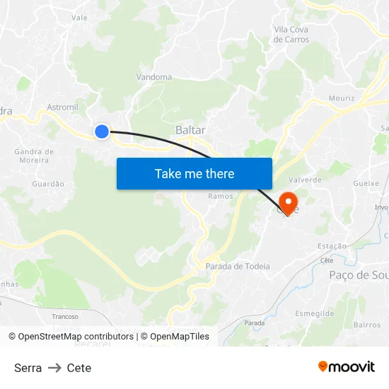 Serra to Cete map