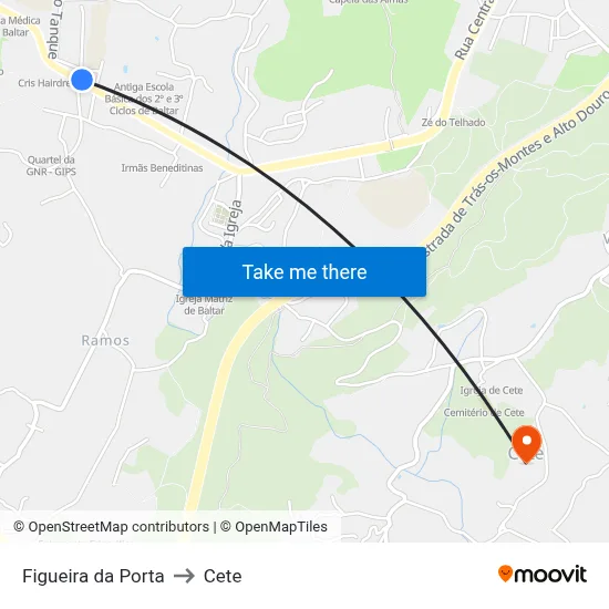 Figueira da Porta to Cete map