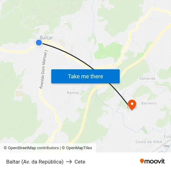 Baltar (Av. da República) to Cete map
