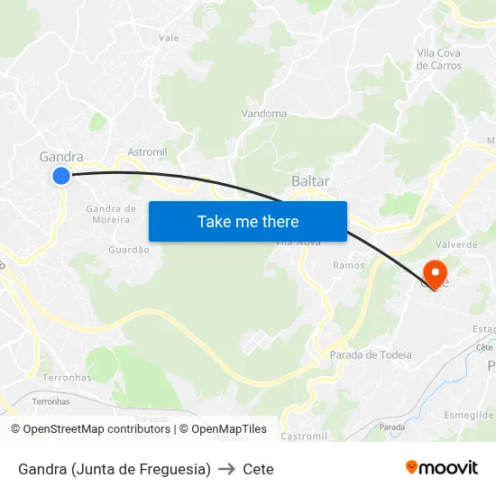 Gandra (Junta de Freguesia) to Cete map