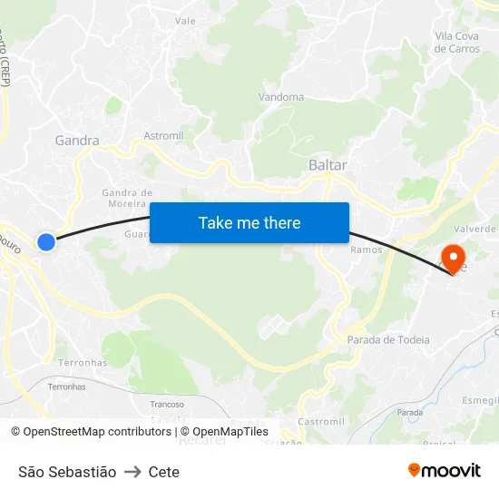 São Sebastião to Cete map