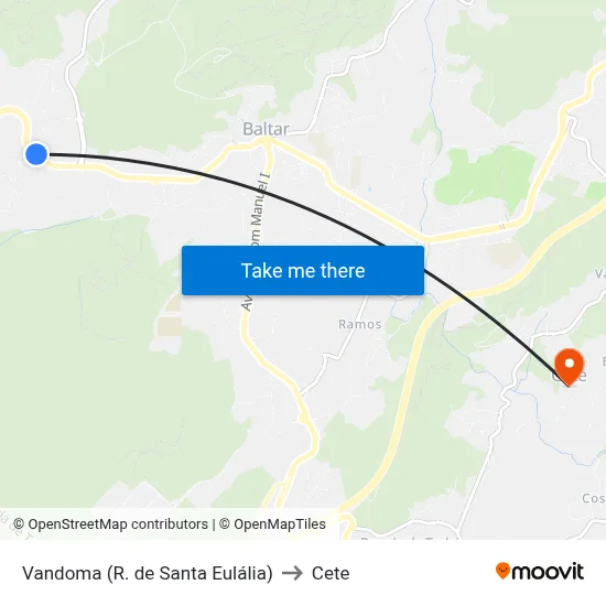 Vandoma (R. de Santa Eulália) to Cete map