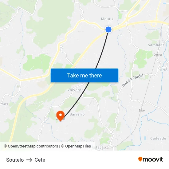 Soutelo to Cete map