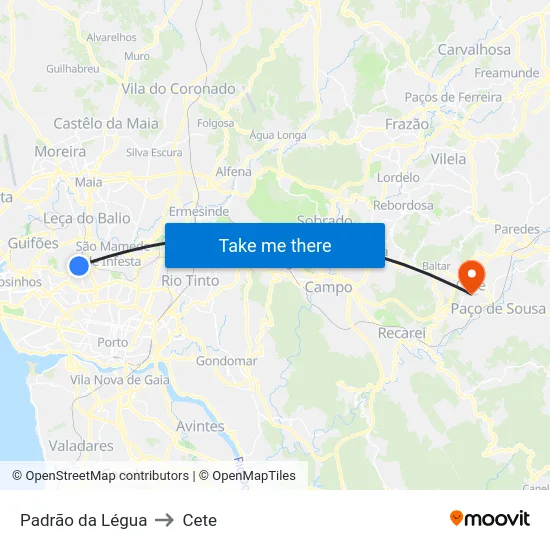 Padrão da Légua to Cete map