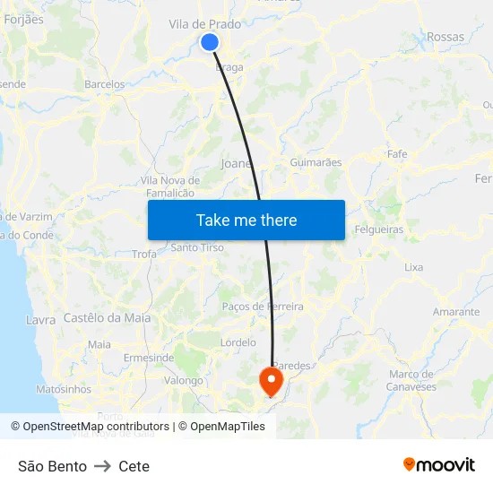 São Bento to Cete map