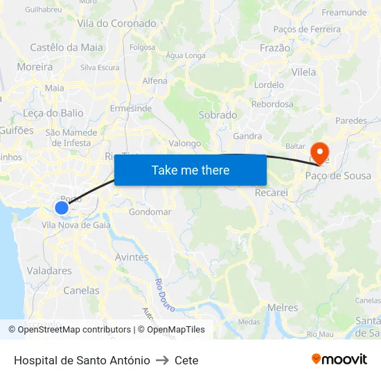 Hospital de Santo António to Cete map