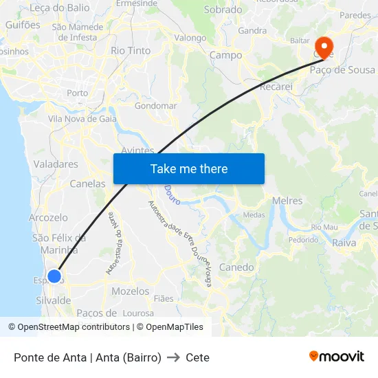 Ponte de Anta | Anta (Bairro) to Cete map