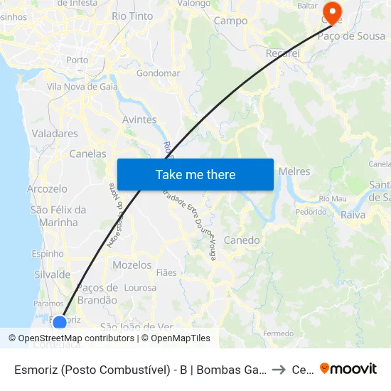 Esmoriz (Posto Combustível) - B | Bombas Gasolina to Cete map