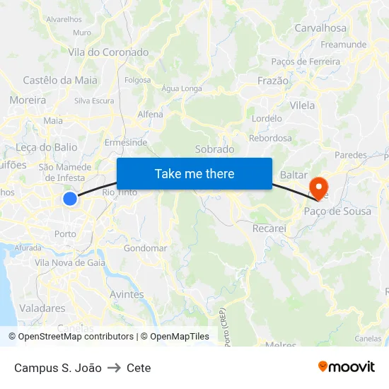 Campus S. João to Cete map