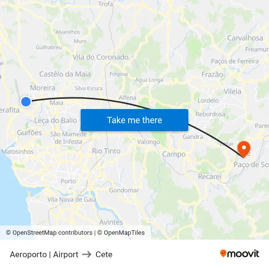 Aeroporto | Airport to Cete map