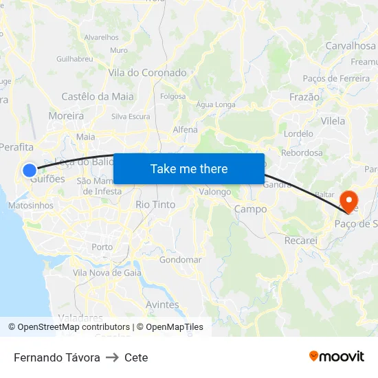 Fernando Távora to Cete map