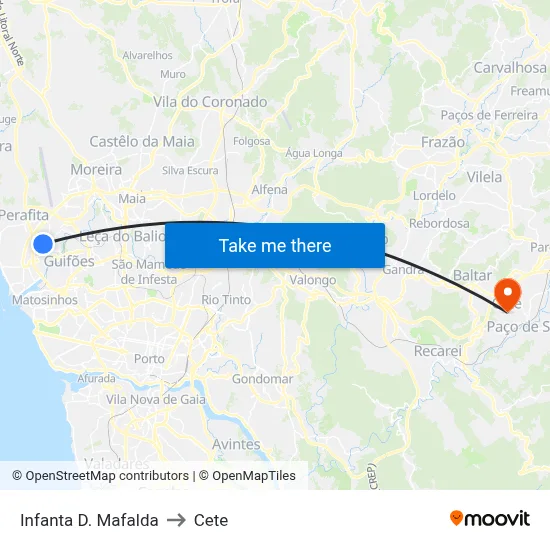 Infanta D. Mafalda to Cete map