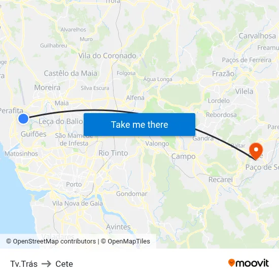 Tv.Trás to Cete map