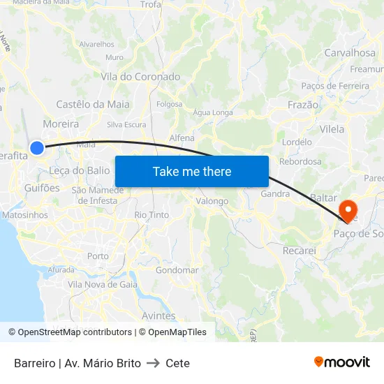 Barreiro | Av. Mário Brito to Cete map