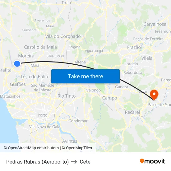 Pedras Rubras (Aeroporto) to Cete map