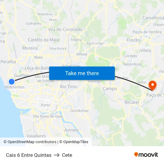 Cais 6 Entre Quintas to Cete map