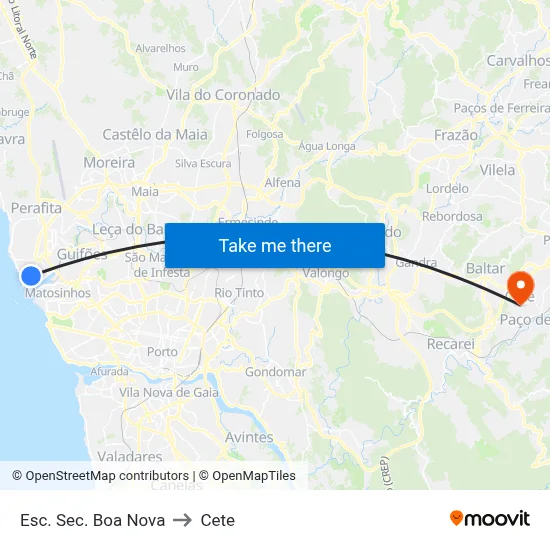 Esc. Sec. Boa Nova to Cete map