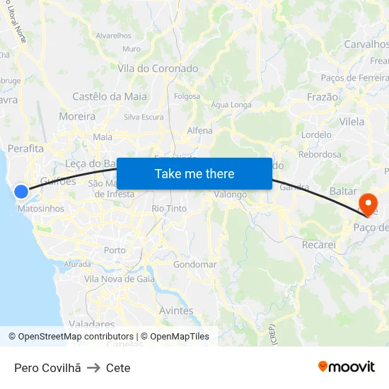 Pero Covilhã to Cete map