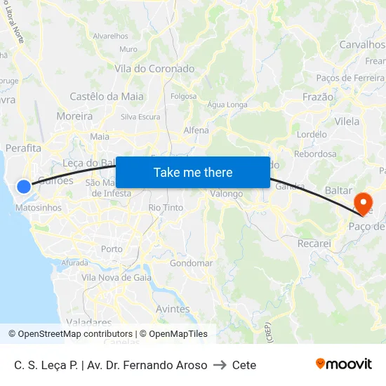 C. S. Leça P. | Av. Dr. Fernando Aroso to Cete map