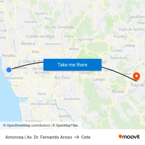 Amorosa | Av. Dr. Fernando Aroso to Cete map