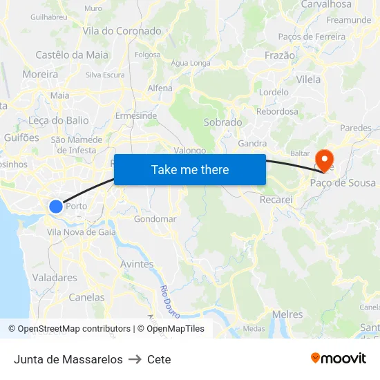 Junta de Massarelos to Cete map