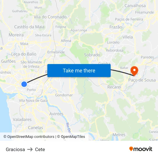 Graciosa to Cete map