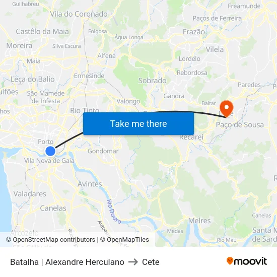 Batalha | Alexandre Herculano to Cete map