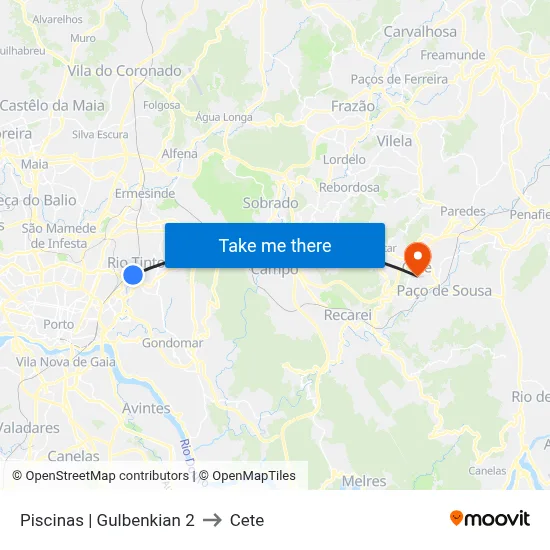 Piscinas | Gulbenkian 2 to Cete map