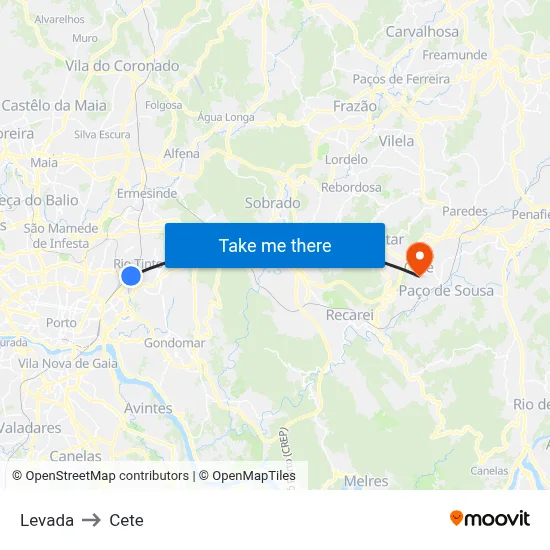 Levada to Cete map