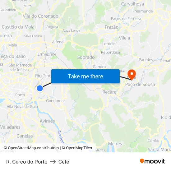 R. Cerco do Porto to Cete map
