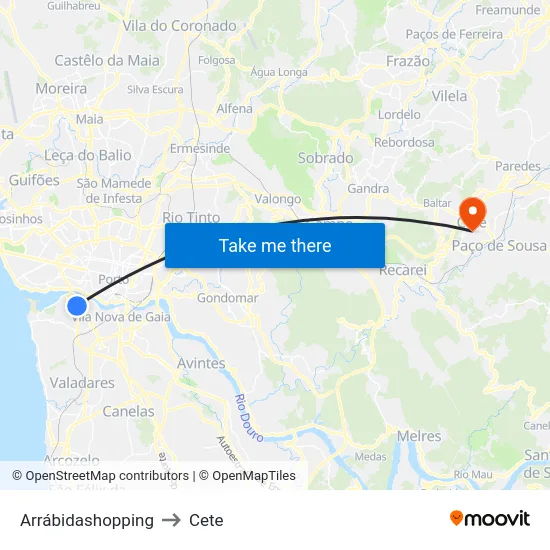 Arrábidashopping to Cete map