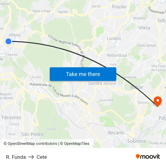 R. Funda to Cete map