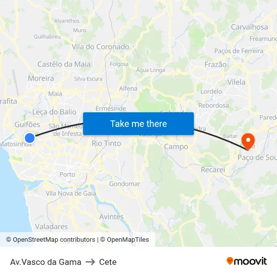 Av.Vasco da Gama to Cete map