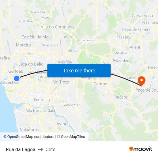 Rua da Lagoa to Cete map