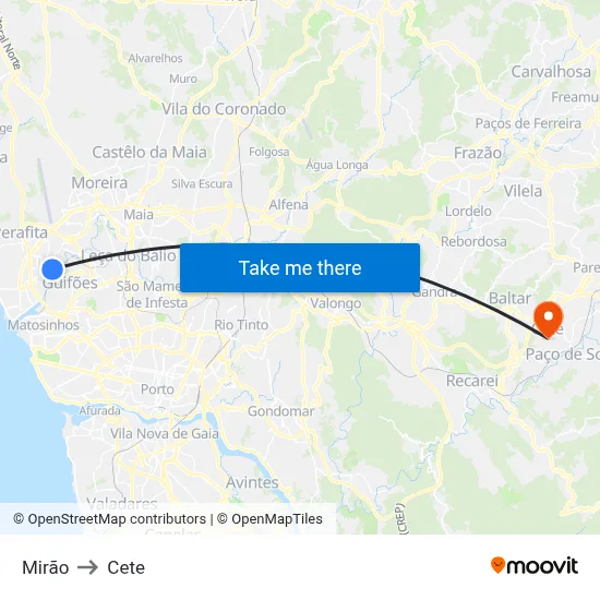 Mirão to Cete map