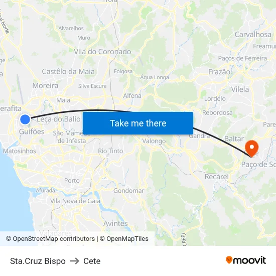 Sta.Cruz Bispo to Cete map