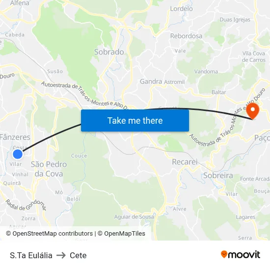S.Ta Eulália to Cete map