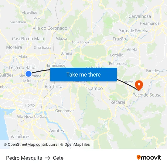 Pedro Mesquita to Cete map