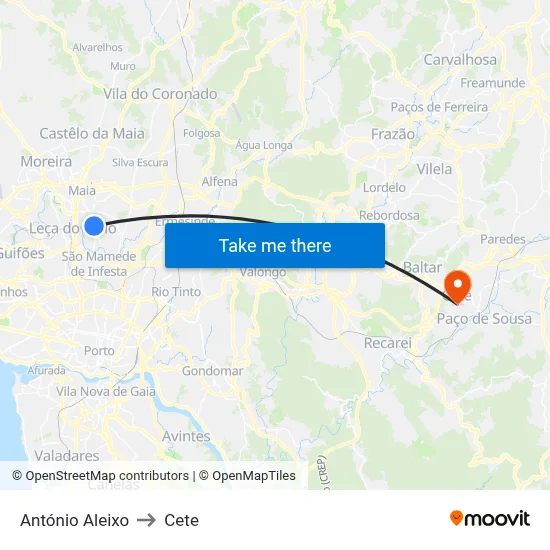 António Aleixo to Cete map