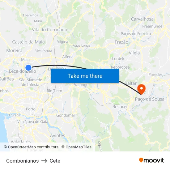 Combonianos to Cete map