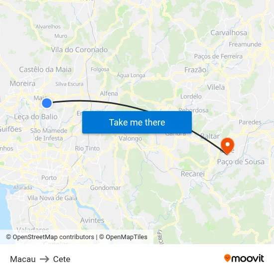 Macau to Cete map